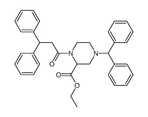 4-Benzhydryl-1-(3,3-diphenyl-propionyl)-piperazine-2-carboxylic acid ethyl ester结构式