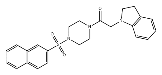 2-(indolin-1-yl)-1-(4-(naphthalen-2-ylsulfonyl)piperazin-1-yl)ethan-1-one Structure