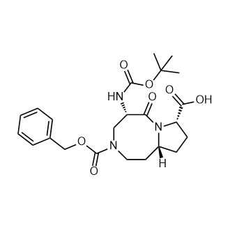 (5S,8S,10aR)-3-((苯氧基)羰基)-5-((叔丁氧基羰基)氨基)-6-氧代二氢吡咯[1,2-a][1,5]二氮杂-8-羧酸结构式