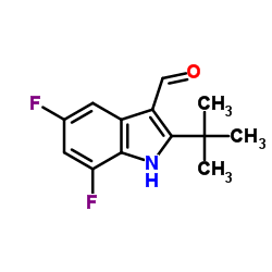 5,7-Difluoro-2-(2-methyl-2-propanyl)-1H-indole-3-carbaldehyde structure