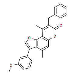 8-benzyl-3-(3-methoxyphenyl)-4,9-dimethylfuro[2,3-f]chromen-7-one Structure