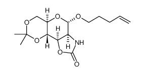 4-pentenyl 2-amino-2-N,3-O-carbonyl-2-deoxy-4,6-O-isopropylidene-α-D-mannopyranoside结构式