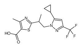 2-{1-[5-Cyclopropyl-3-(trifluoromethyl)-1H-pyrazol-1-yl]propan-2-yl}-4-methyl-1,3-thiazole-5-carboxylic acid structure