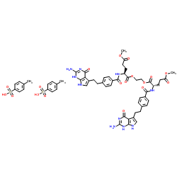 N-[4-[2-(2-氨基-4,7-二氢-4-氧代-3H-吡咯并[2,3-D]嘧啶-5-基)乙基]苯甲酰]-L-谷氨酸 1,1'-(1,2-乙基二酯) 5,5'-二甲酯对甲苯磺酸盐结构式