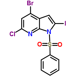 4-Bromo-6-chloro-2-iodo-1-(phenylsulfonyl)-1H-pyrrolo[2,3-b]pyridine结构式