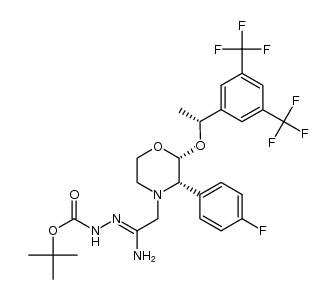 tert-butyl 2-(1-amino-2-((2R,3S)-2-((R)-1-(3,5-bis(trifluoromethyl)phenyl)ethoxy)-3-(4-fluorophenyl)morpholino)ethylidene)hydrazinecarboxylate结构式