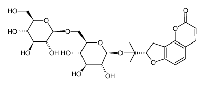 (S)-[α-(O6-β-D-glucopyranosyl-β-D-glucopyranosyloxy)-isopropyl]-8,9-dihydro-furo[2,3-h]chromen-2-one Structure