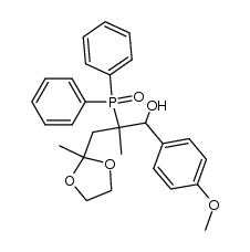 4-diphenylphosphinoyl-5-hydroxy-4-methyl-5-p-methoxyphenylpentan-2-one ethylene acetal结构式