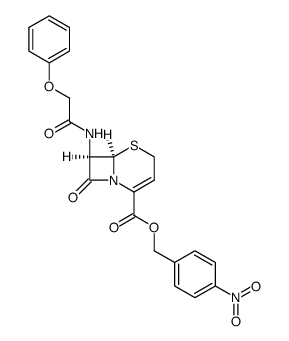 p-nitrobenzyl (2R,3R)-7-phenoxyacetylaminoceph-3-em-4-carboxylate结构式