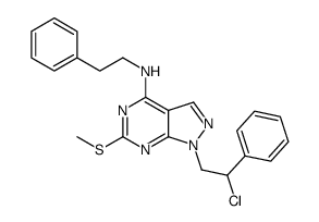 1-(2-chloro-2-phenylethyl)-6-methylsulfanyl-N-(2-phenylethyl)pyrazolo[3,4-d]pyrimidin-4-amine结构式