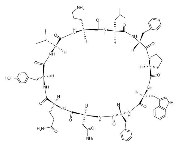 Cyclo(L-Asn-L-Gln-L-Tyr-L-Val-L-Orn-L-Leu-D-Phe-L-Pro-L-Trp-D-Phe-) Structure