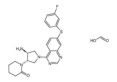 1-((3S,4S)-4-amino-1-(7-(3-fluorophenylthio)quinazolin-4-yl)pyrrolidin-3-yl)piperidin-2-one formate结构式