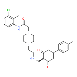 N-(3-chloro-2-methylphenyl)-2-{4-[2-({[4-(4-methylphenyl)-2,6-dioxocyclohexylidene]methyl}amino)ethyl]piperazin-1-yl}acetamide structure