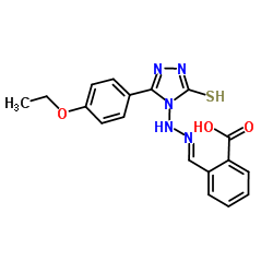 2-[(E)-{[3-(4-Ethoxyphenyl)-5-thioxo-1,5-dihydro-4H-1,2,4-triazol-4-yl]hydrazono}methyl]benzoic acid结构式