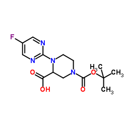 1-(5-Fluoro-2-pyrimidinyl)-4-{[(2-methyl-2-propanyl)oxy]carbonyl}-2-piperazinecarboxylic acid结构式