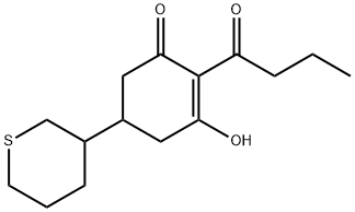 2-butanoyl-3-hydroxy-5-(tetrahydro-2H-thiopyran-3-yl)cyclohex-2-en-1-one结构式