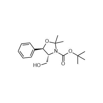 叔丁基(4R,5R)-4-(羟甲基)-2,2-二甲基-5-苯噁唑烷-3-羧酸酯结构式