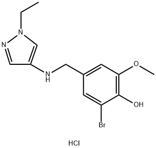 2-Bromo-4-{[(1-ethyl-1H-pyrazol-4-yl)amino]methyl}-6-methoxyphenol Hydrochloride Structure