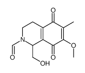 1-(hydroxymethyl)-7-methoxy-6-methyl-5,8-dioxo-3,4-dihydro-1H-isoquino line-2-carbaldehyde structure