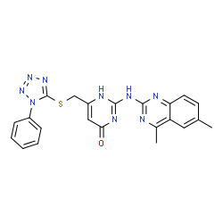 2-[(4,6-dimethylquinazolin-2-yl)amino]-6-{[(1-phenyl-1H-tetrazol-5-yl)sulfanyl]methyl}pyrimidin-4(1H)-one结构式