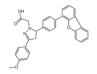 {5-[4-(Dibenzo[b,d]furan-4-yl)phenyl]-3-(4-methoxyphenyl)-4,5-dih ydro-1H-pyrazol-1-yl}acetic acid结构式