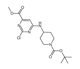 6-(1-tert-butoxycarbonyl-piperidin-4-ylamino)-2-chloro-pyrimidine-4-carboxylic acid methyl ester结构式