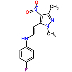 N-[(E)-2-(1,3-Dimethyl-4-nitro-1H-pyrazol-5-yl)vinyl]-4-fluoroaniline Structure