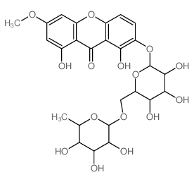 1,8-dihydroxy-6-methoxy-2-[3,4,5-trihydroxy-6-[(3,4,5-trihydroxy-6-methyl-oxan-2-yl)oxymethyl]oxan-2-yl]oxy-xanthen-9-one Structure