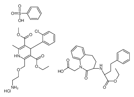 benzenesulfonic acid,2-[(3S)-3-[[(2S)-1-ethoxy-1-oxo-4-phenylbutan-2-yl]amino]-2-oxo-4,5-dihydro-3H-1-benzazepin-1-yl]acetic acid,3-O-ethyl 5-O-methyl 2-(2-aminoethoxymethyl)-4-(2-chlorophenyl)-6-methyl-1,4-dihydropyridine-3,5-dicarboxylate,hydrochloride Structure