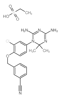 3-[[2-chloro-4-(4,6-diamino-2,2-dimethyl-1,3,5-triazin-1-yl)phenoxy]methyl]benzonitrile; ethanesulfonic acid结构式