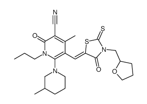4-methyl-6-(3-methylpiperidin-1-yl)-2-oxo-5-[[4-oxo-3-(oxolan-2-ylmethyl)-2-sulfanylidene-1,3-thiazolidin-5-ylidene]methyl]-1-propylpyridine-3-carbonitrile结构式
