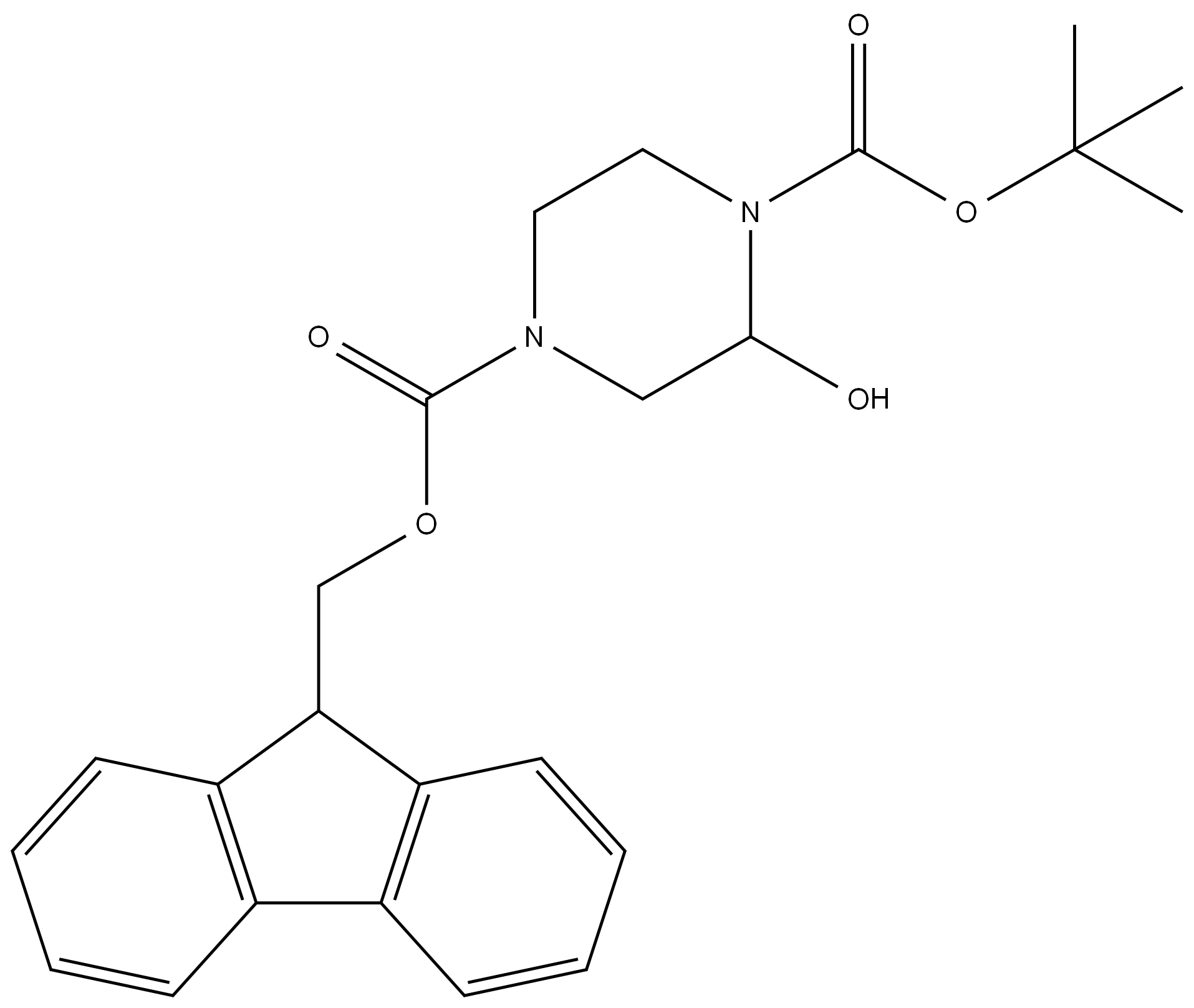 4-((9H-fluoren-9-yl)methyl) 1-tert-butyl 2-hydroxypiperazine-1,4-dicarboxylate Structure