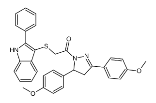 1-[3,5-bis(4-methoxyphenyl)-3,4-dihydropyrazol-2-yl]-2-[(2-phenyl-1H-indol-3-yl)sulfanyl]ethanone结构式