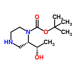 2-Methyl-2-propanyl (2S)-2-[(1S)-1-hydroxyethyl]-1-piperazinecarboxylate结构式