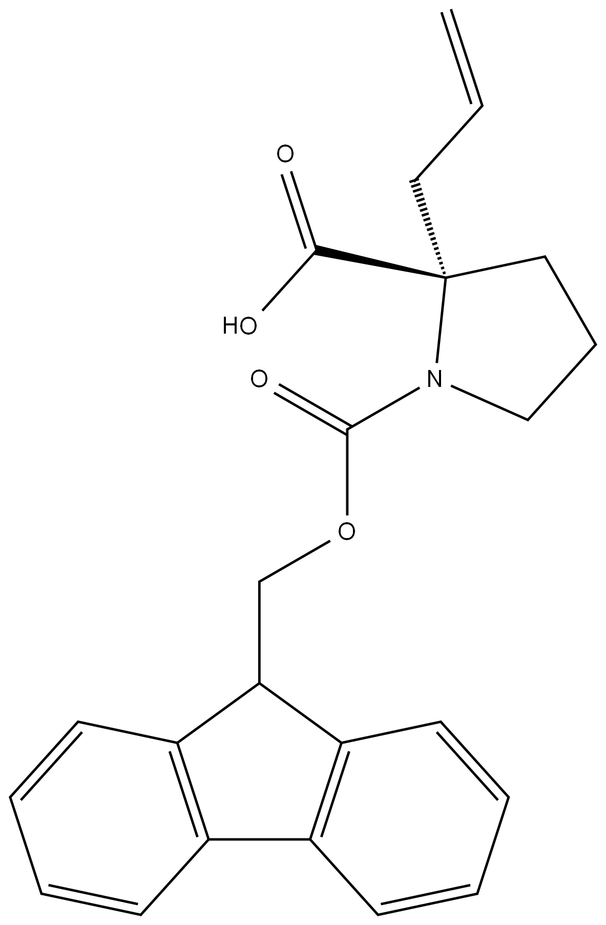 1,2-Pyrrolidinedicarboxylic acid, 2-(2-propen-1-yl)-, 1-(9H-fluoren-9-ylmethyl) ester, (2S)-结构式