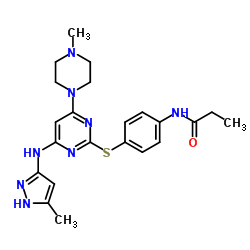 N-(4-(4-(3-Methyl-1H-pyrazol-5-ylamino)-6-(4-Methylpiperazin-1-yl)pyrimidin-2-ylthio)phenyl)propionamide structure