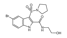 5-bromo-N-(2-hydroxyethyl)-3-(pyrrolidin-1-ylsulfonyl)-1H-indole-2-carboxamide结构式