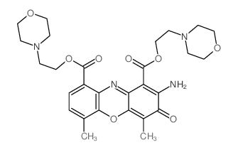 3H-Phenoxazine-1,9-dicarboxylicacid, 2-amino-4,6-dimethyl-3-oxo-, 1,9-bis[2-(4-morpholinyl)ethyl] ester structure