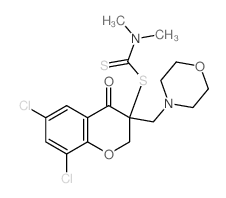 Carbamodithioic acid,dimethyl-,6,8-dichloro-3,4-dihydro-3-(4-morpholinylmethyl)-4-oxo-2H-1-benzopyran-3-ylester (9CI)结构式