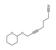 7-(tetrahydro-2'H-pyran-2'-yloxy)hept-5-ynenenitrile结构式