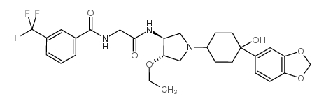 N-(2-(((3S,4S)-1-(4-(BENZO[D][1,3]DIOXOL-5-YL)-4-HYDROXYCYCLOHEXYL)-4-ETHOXYPYRROLIDIN-3-YL)AMINO)-2-OXOETHYL)-3-(TRIFLUOROMETHYL)BENZAMIDE Structure