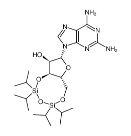 3′,5′-(1,1,3,3-tetraisopropyl-1,3-disiloxan-1,3-yl)-9-(β-D-ribofuranosyl)purin-2,6-diamine结构式