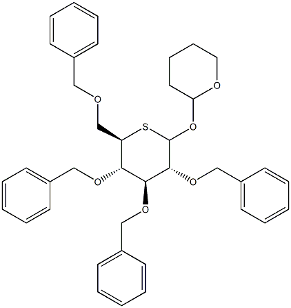 tetrahydro-2H-pyran-2-yl 2,3,4,6-tetra-O-benzyl-5-thio-D-glucopyranose Structure