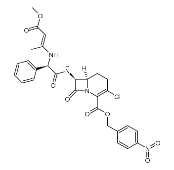 (6R,7S)-4-nitrobenzyl 3-chloro-7-((R)-2-((4-methoxy-4-oxobut-2-en-2-yl)amino)-2-phenylacetamido)-8-oxo-1-azabicyclo[4.2.0]oct-2-ene-2-carboxylate Structure