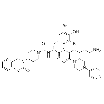 N-[2-[5-氨基-1(S)-[4-(4-吡啶基)哌嗪-1-甲酰基]戊基氨基]-1(R)-(3,5-二溴-4-羟基苄基)-2-氧代乙基]-4-(2-氧代-1,2,3,4-四氢喹唑啉-3-基)哌啶-1-甲酰胺结构式