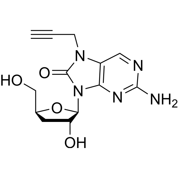 2-Amino-7-propargyl-7,8-dihydro-8-oxo-9-(beta-D-3-deoxy-ribofuranosyl)purine Structure