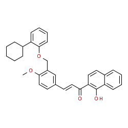 (2E)-3-{3-[(2-cyclohexylphenoxy)methyl]-4-methoxyphenyl}-1-(1-hydroxynaphthalen-2-yl)prop-2-en-1-one结构式