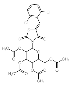 [3,4,5-triacetyloxy-6-[(5Z)-5-[(2,6-dichlorophenyl)methylidene]-4-oxo-2-sulfanylidene-thiazolidin-3-yl]oxan-2-yl]methyl acetate structure