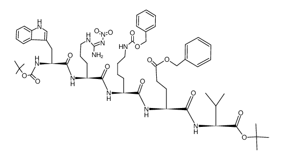 Boc-Trp-Arg(NO2)-Lys(Z)-Glu(OBzl)-Val-OBut结构式