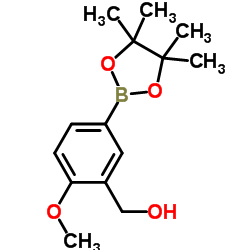 2-甲氧基-5-(4,4,5,5-四甲基-1,3,2-二噁硼烷-2-基)-苯甲醇结构式